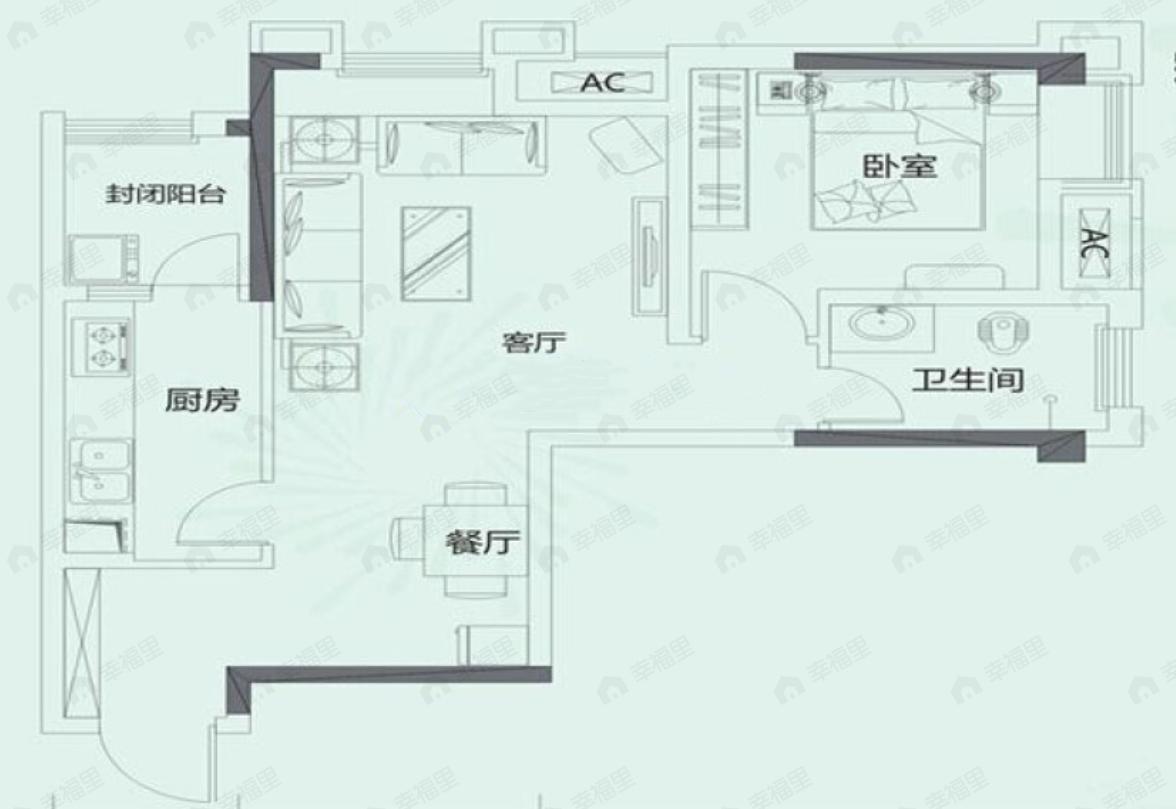 昆明广场悦中心1室2厅1卫户型图