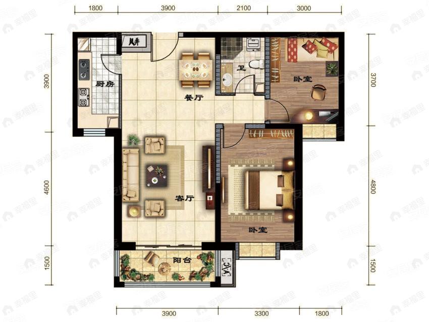 嘉禾名都2室2厅1卫户型图