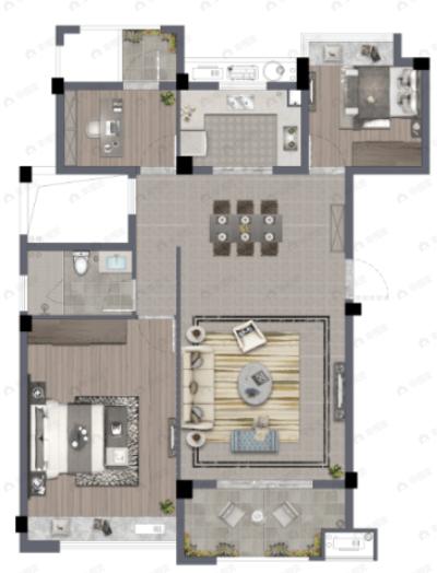 颐和山庄3室2厅2卫户型图