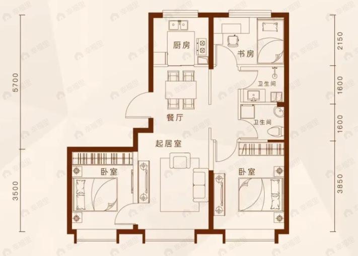 誉东苑3室2厅2卫户型图