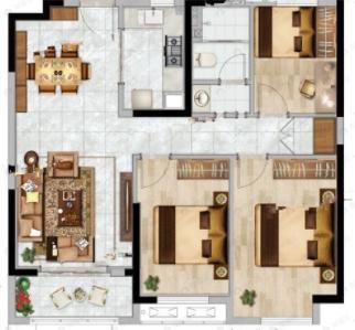 汉水新城中法印象3室2厅1卫户型图