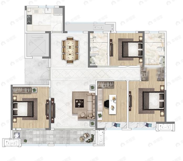 颖秀华府4室2厅2卫户型图