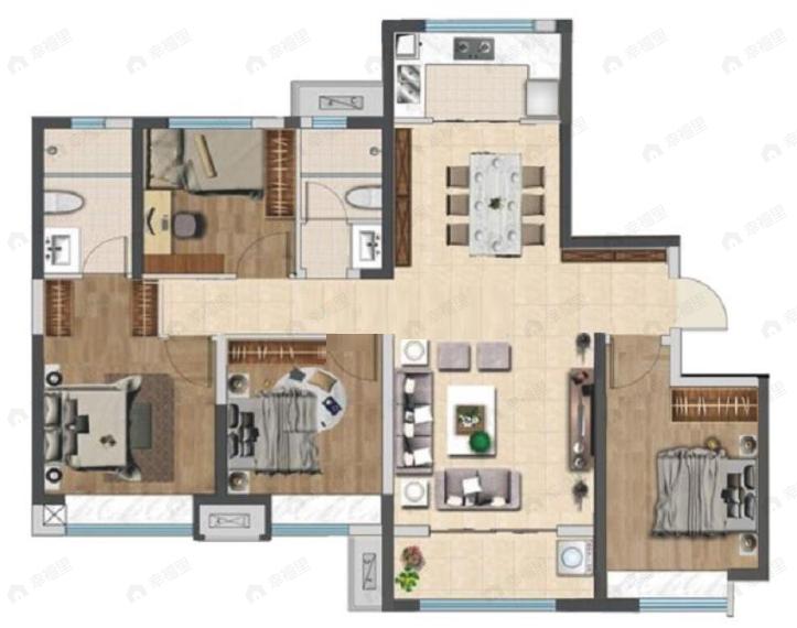 黄冈学府城4室2厅2卫户型图
