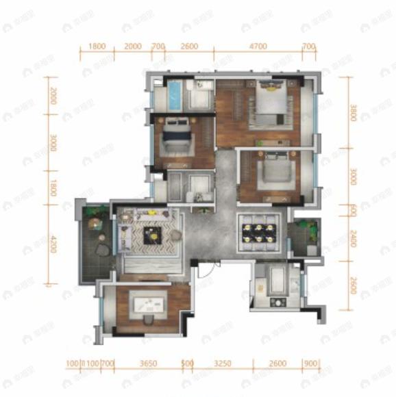 电建地产洺悦御府4室2厅2卫户型图