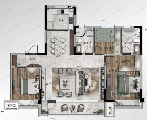 碧桂园云顶3室2厅2卫户型图