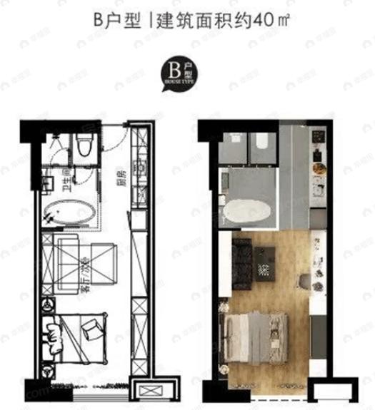 1室1厅1卫建面40平南户型图