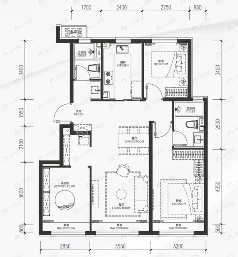越秀星樾3室2厅2卫户型图