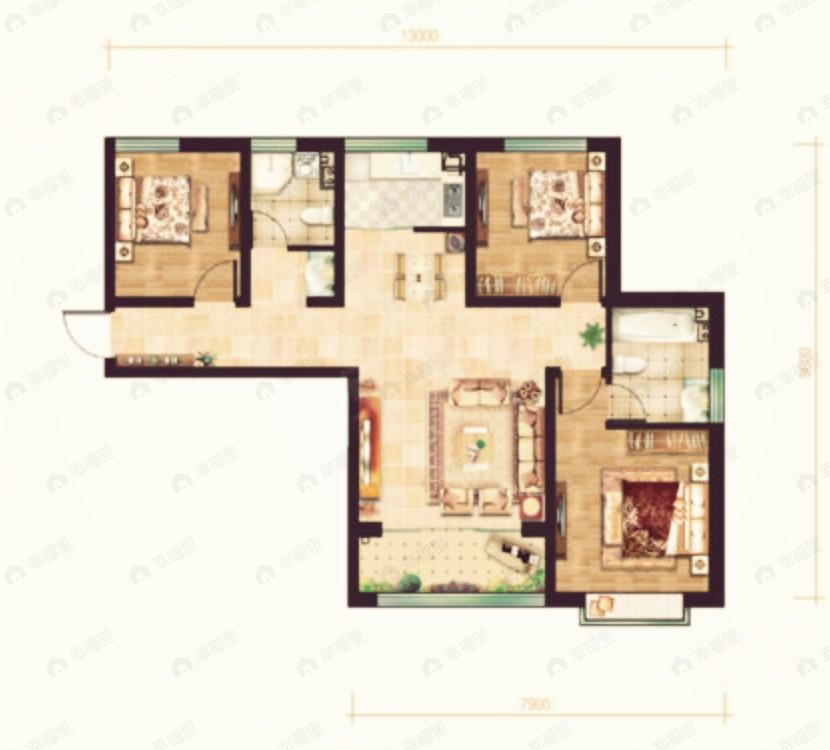 冉泽御景龙湾3室2厅2卫户型图