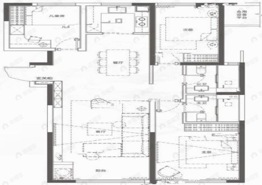 3室2厅2卫建面138平南|北户型图