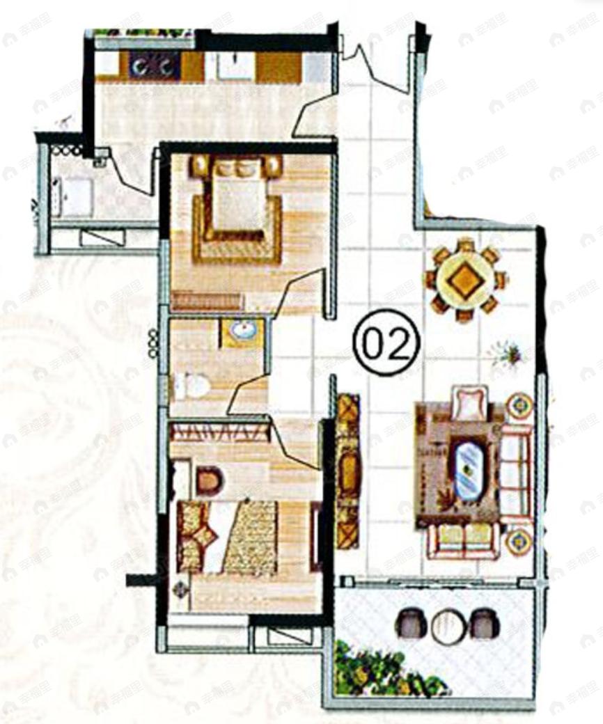 粤泰荔湾华府2室2厅1卫户型图