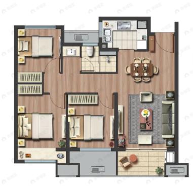 光明梦想城3室2厅1卫户型图