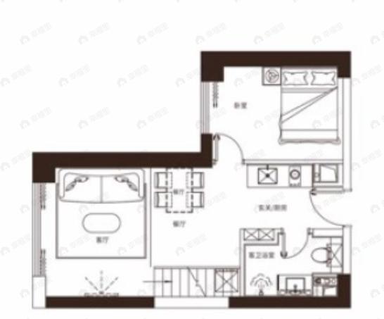 藏珑湖上公馆2室2厅1卫户型图