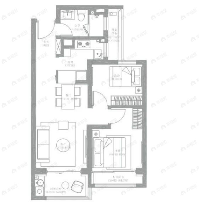 静安区中兴社区C070202单元268-01地块2室2厅1卫户型图