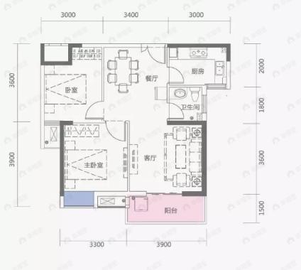 中新盛景2室2厅1卫户型图