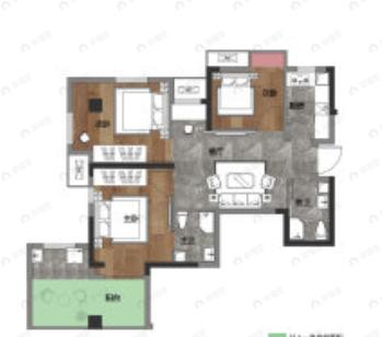 华生澜岸公馆2室1厅2卫户型图