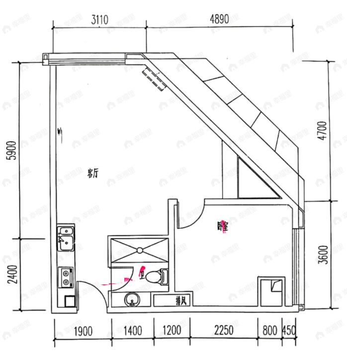 明城购物中心1室1厅1卫户型图