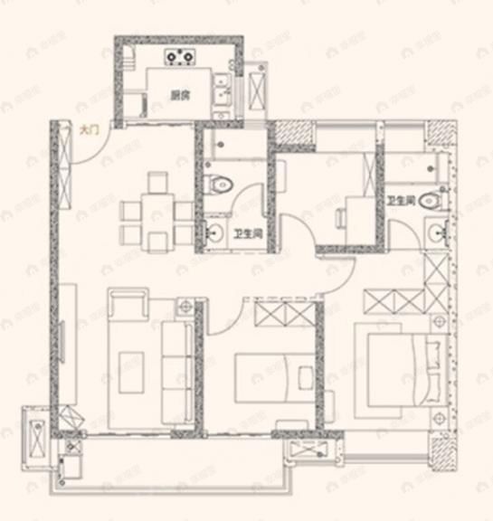 龙湖春江郦城3室2厅2卫户型图