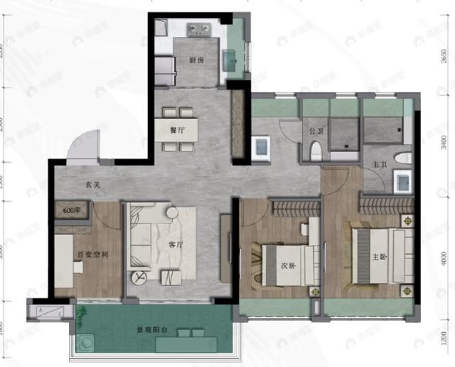 绿城滨江潮闻东方3室2厅2卫户型图