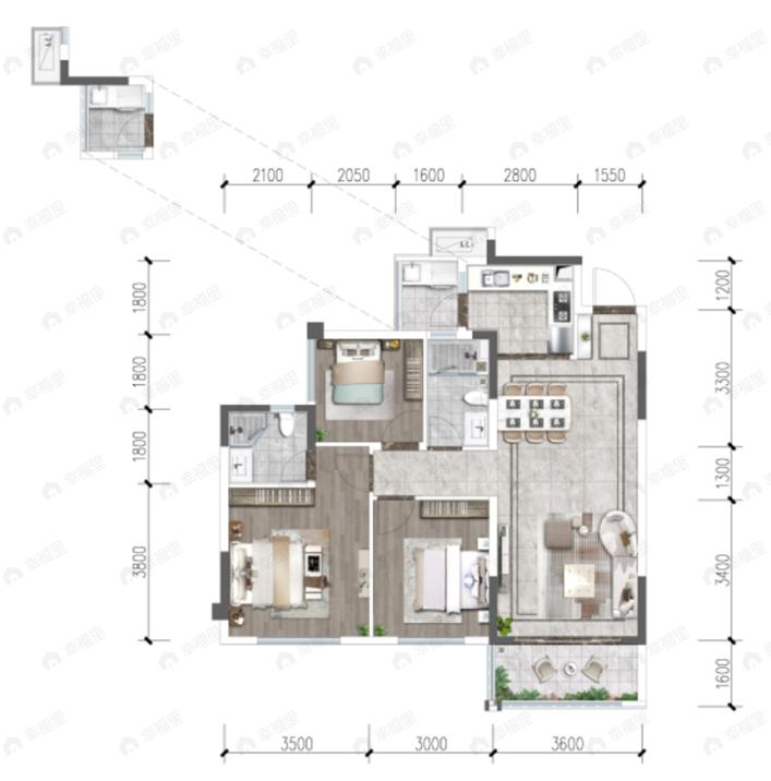 锦绣和鸣3室2厅2卫户型图