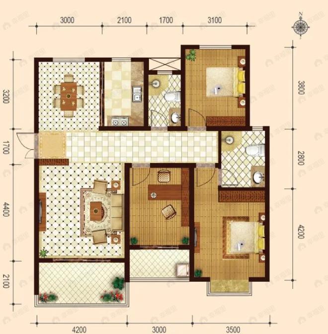 大运外滩玺园3室2厅2卫户型图