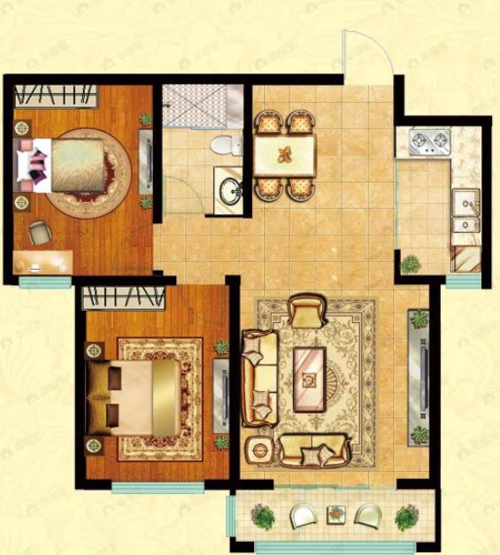 京西花园2室2厅1卫户型图