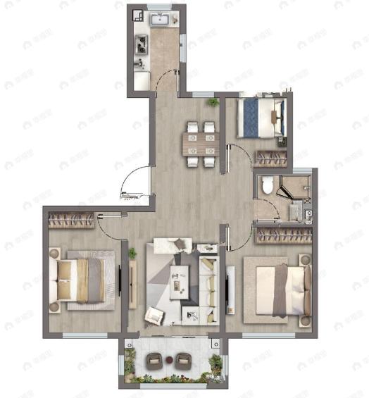 宝华颛桥紫薇花园3室2厅1卫户型图