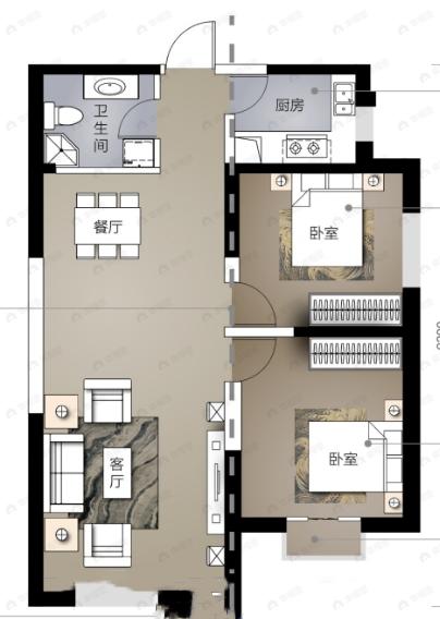 2室2厅1卫建面96m²东南户型图