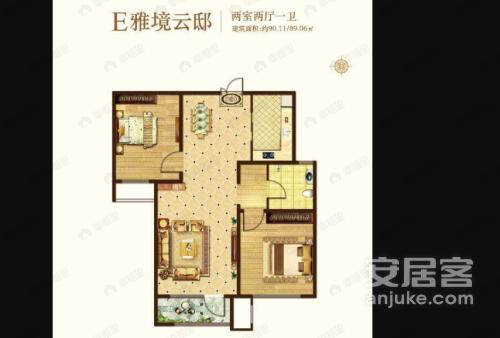 2室2厅1卫建面90平户型图