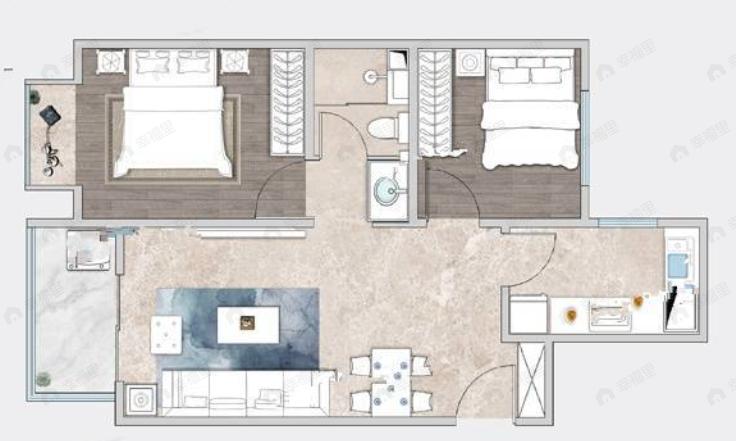 龙湖天第2室2厅1卫户型图