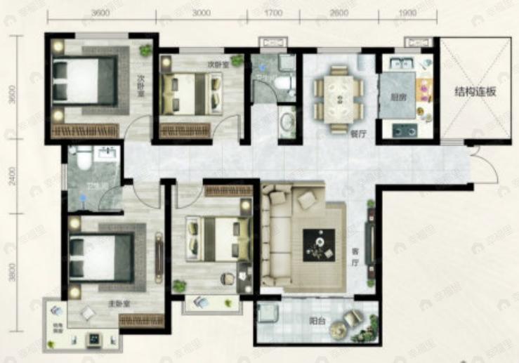 天鹅湖4室2厅2卫户型图