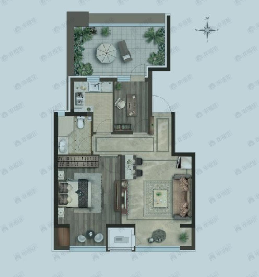 龙湖熙湖悦著2室1厅1卫户型图