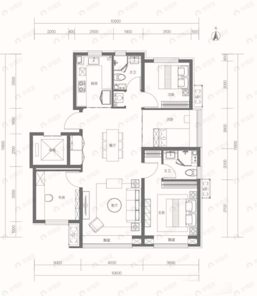长安润璟4室2厅2卫户型图