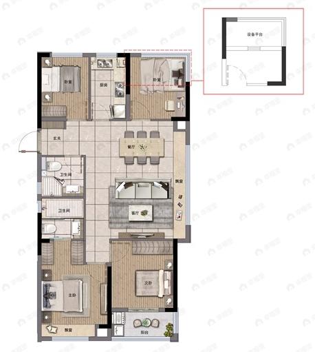 敏捷星著柏悦府4室2厅2卫户型图