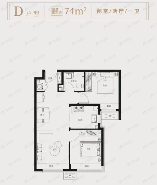 北京建工揽星樾2室2厅1卫户型图