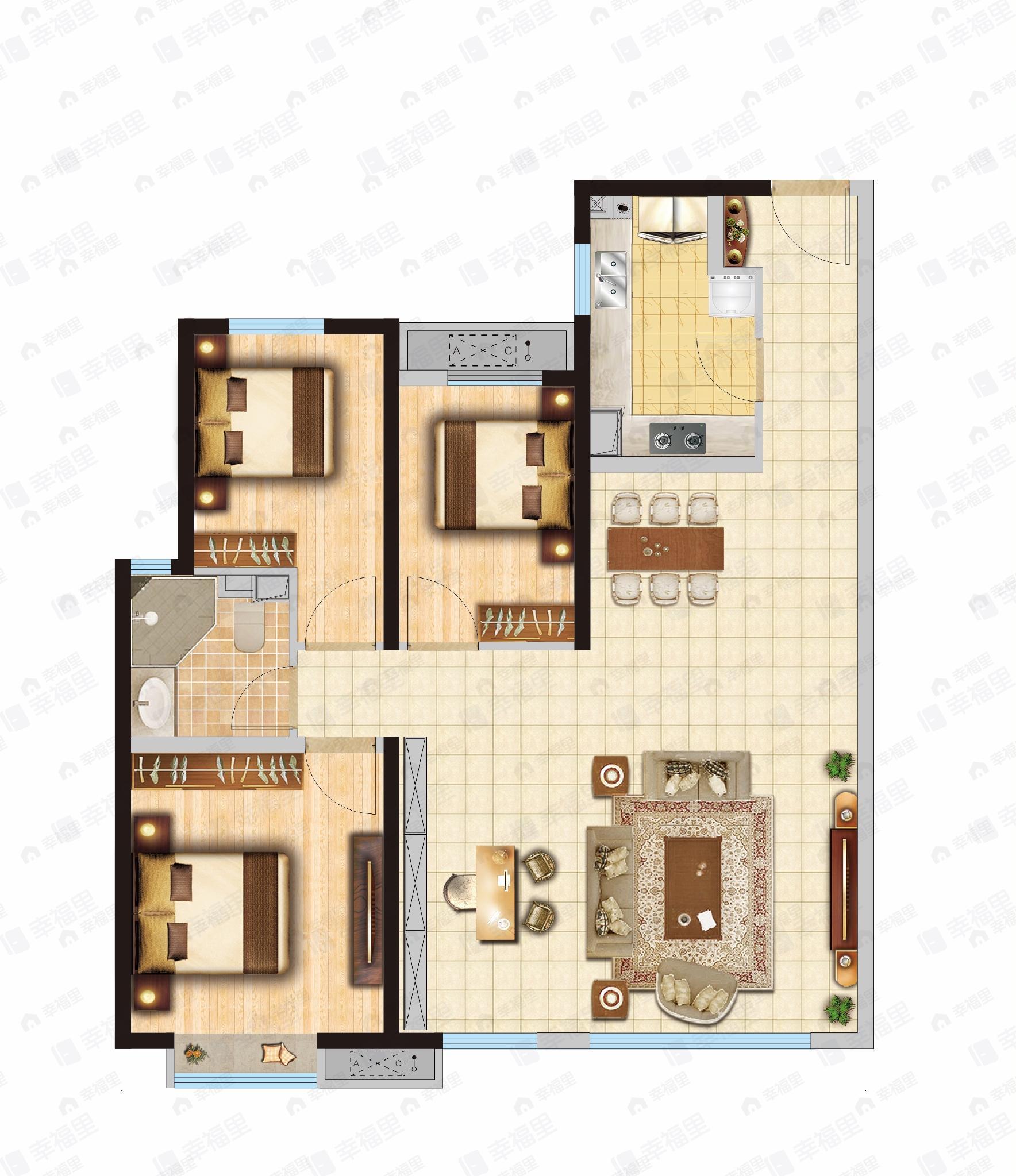 富力天禧城3室2厅1卫户型图