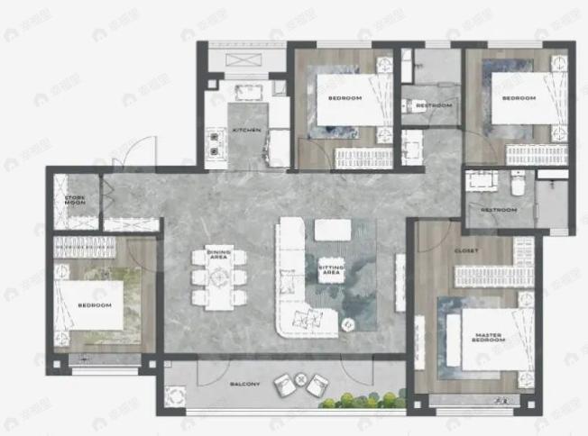 龙湖天奕4室2厅2卫户型图