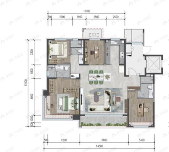 建发观云4室2厅3卫户型图