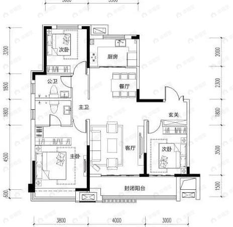 金科城投集美澜湾3室2厅2卫户型图