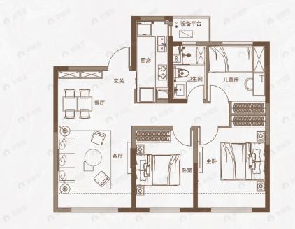 中海河山郡3室2厅1卫户型图
