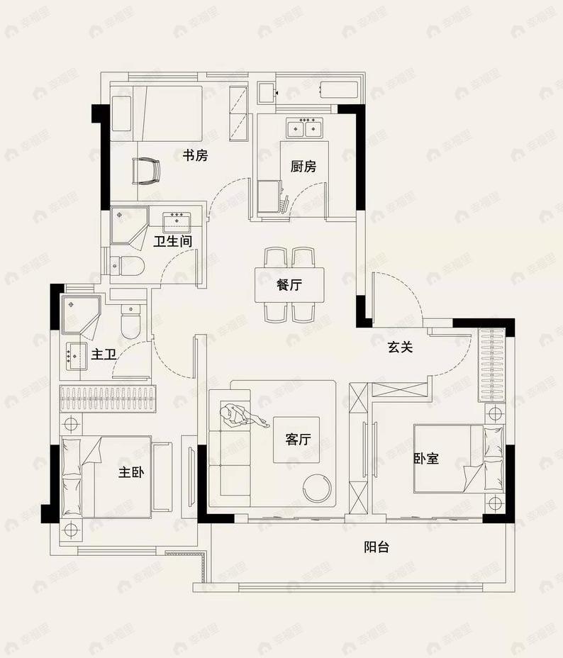 海月江南住宅3室2厅2卫户型图