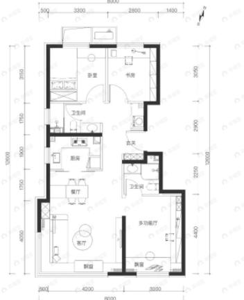 北京城建国誉燕园3室2厅2卫户型图