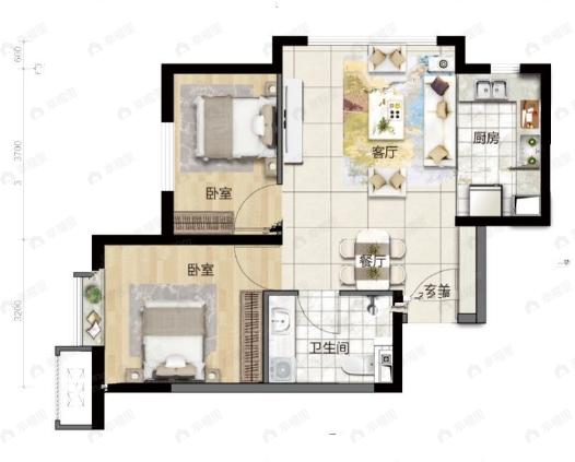 美居·大都会Meet2室2厅1卫户型图