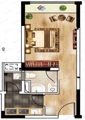 1室1厅1卫建面34平户型图