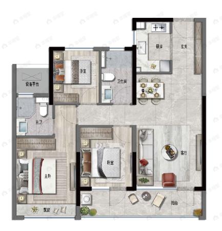 绿城文澜锦园3室2厅2卫户型图