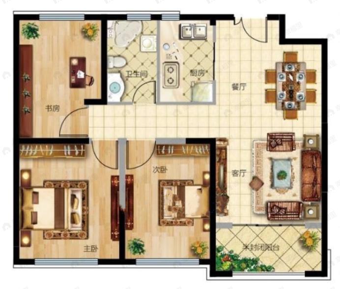 浦江御景湾3室2厅1卫户型图