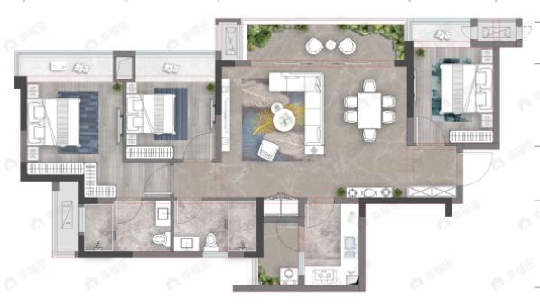西派宸樾3室2厅2卫户型图