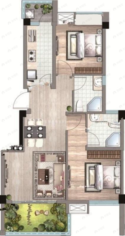 三郎国际旅游度假区御山2室2厅2卫户型图