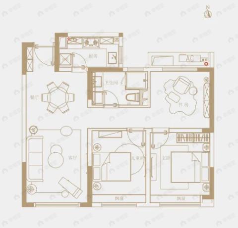 东航云锦东方3室2厅1卫户型图