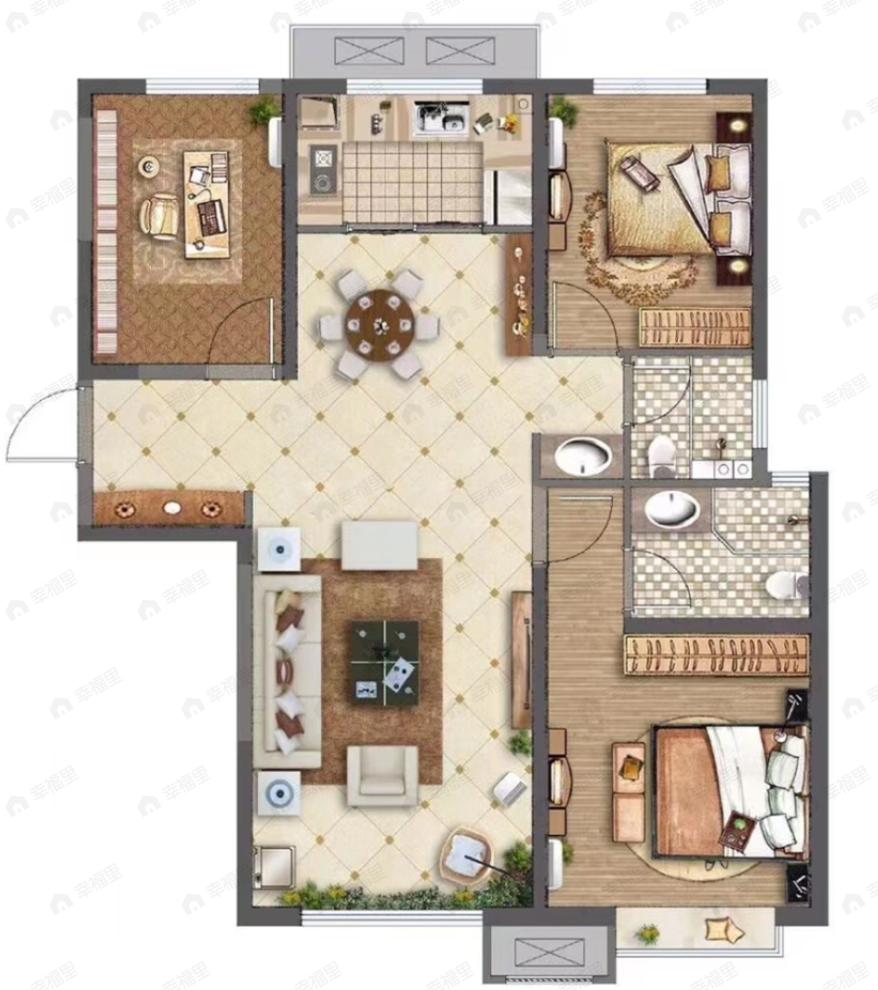 天朗悦玺台3室2厅2卫户型图