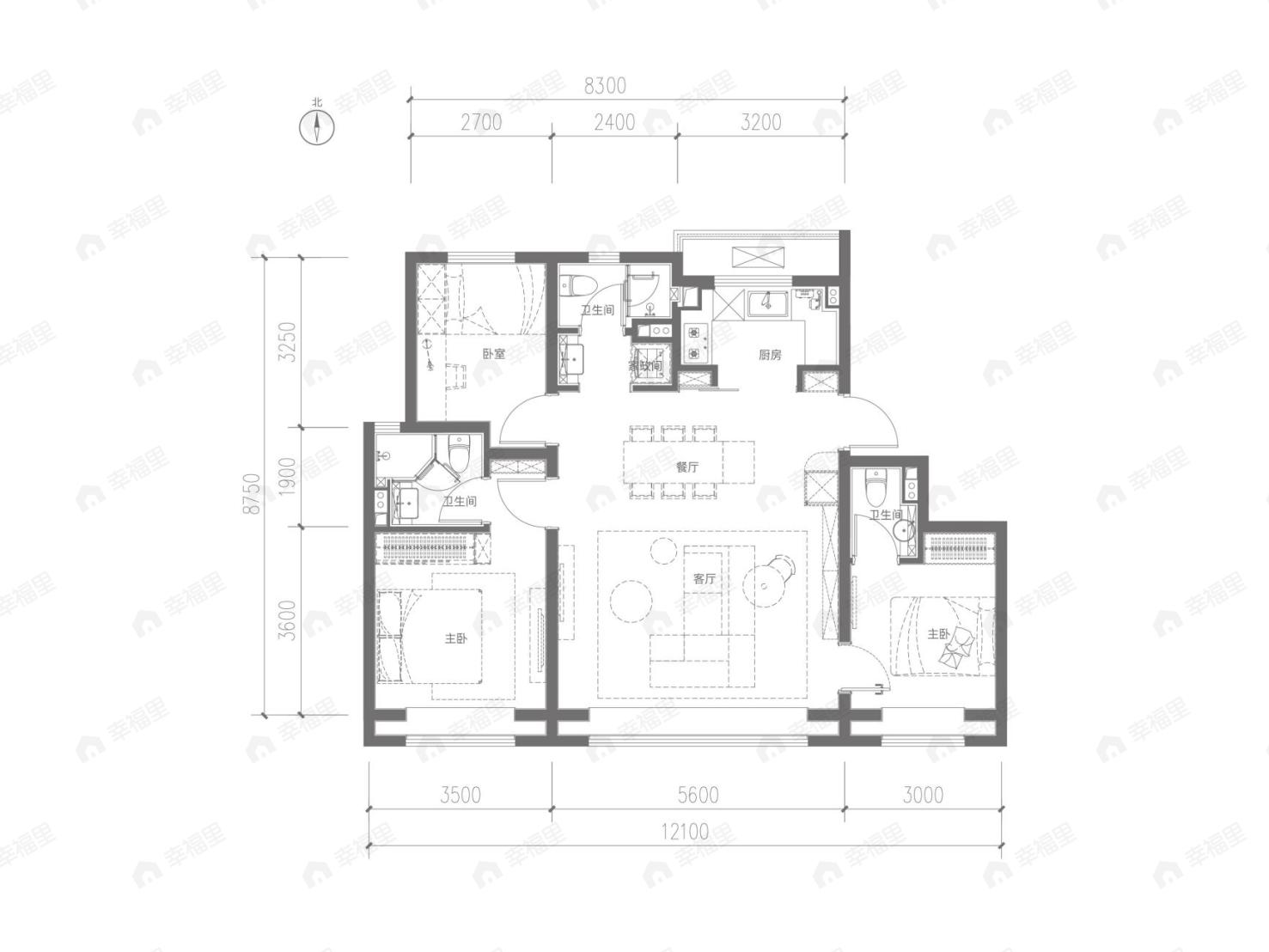 金隅昆泰云筑3室2厅3卫户型图